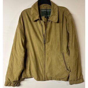 Weather Report by Weatherproof Men’s L Faux Suede Jacket Tan Classic Bomber